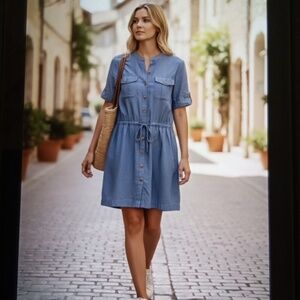 Madewell Jumper Dress Womens Blue Button Front Pockets Drawstrings